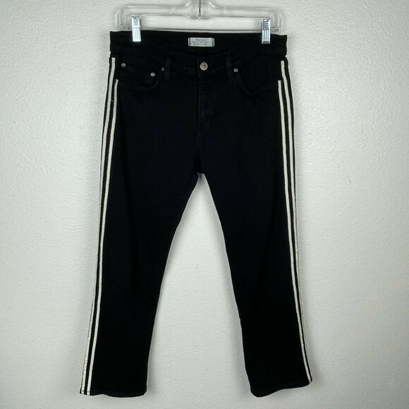 Principle Denim Jeans Womens Sz 29 Optimist Crop Side Panel Stretch Denim Black - Picture 1 of 8